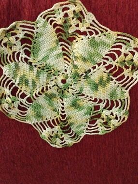 Handmade Green Crochet Doily - Women Accessories 9" x8" Made in 1940's